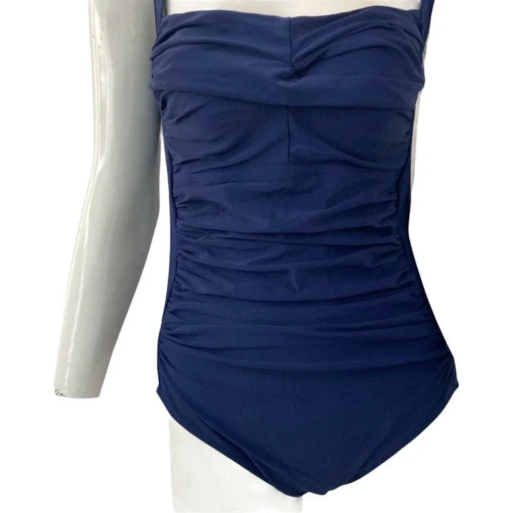 Smismivo One Piece Swimsuit Blue Ruched Womens Med